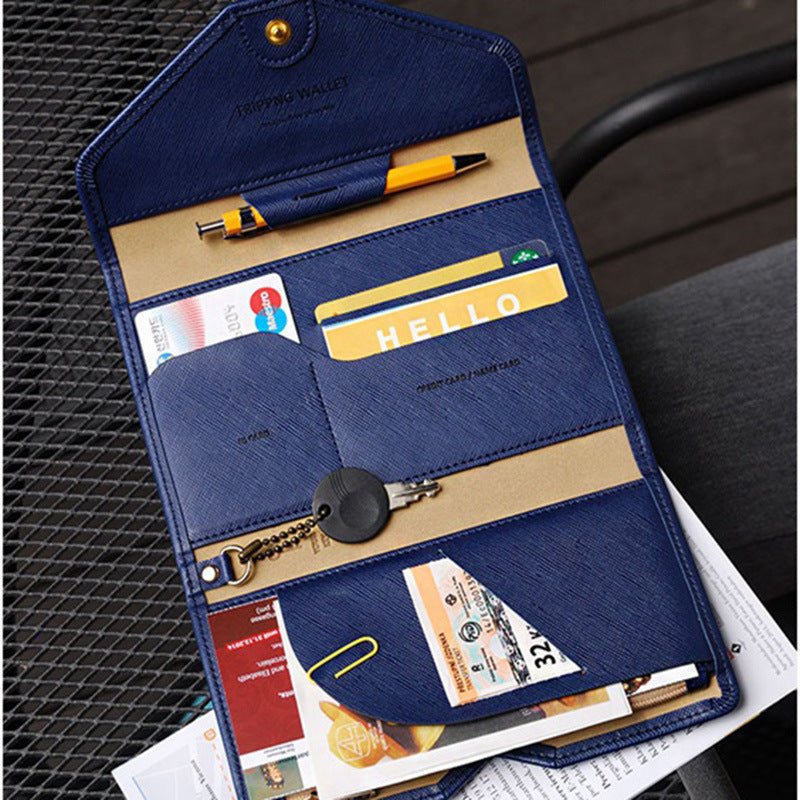 Multifunctional tri-fold PU passport bag
