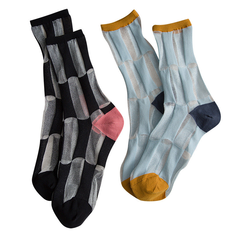Gauze hollowing breathable patchwork stockings