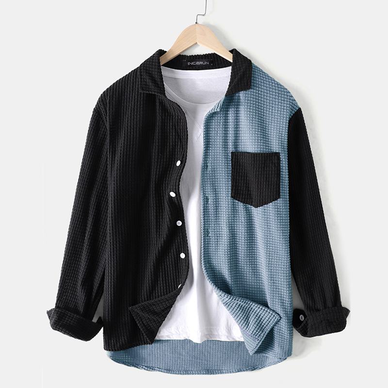 Color Matching Long Sleeve Shirt Casual Loose Top Coat