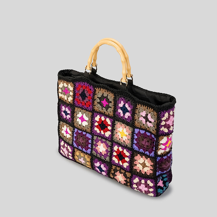 Retro Clashing Grandmother Plaid Woven Bag