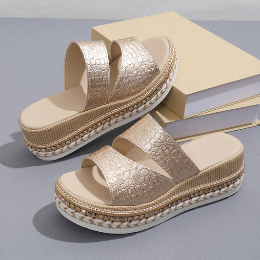 Plus Size Peep Toe Buckle Wedge Sandals For Women