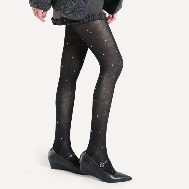 Cotton Slightly Transparent Gray Polka Dot Pantyhose