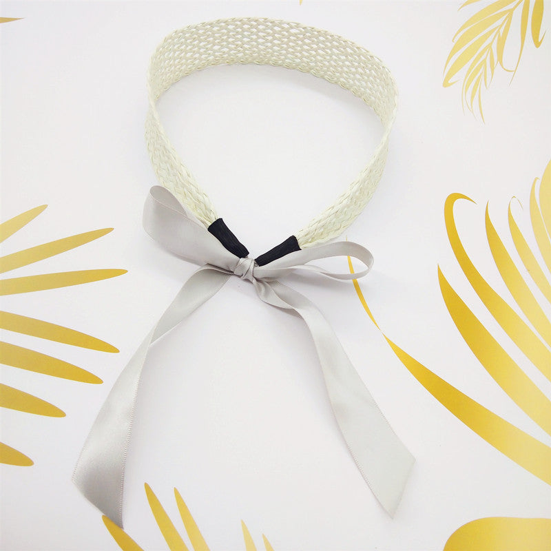 Ribbon knotted raffia woven headband