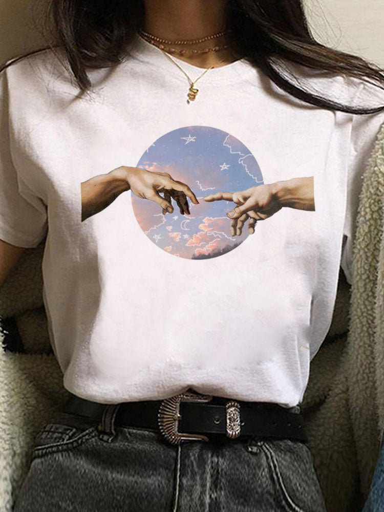 Europæisk og amerikansk alfabettryk kortærmet T-shirt