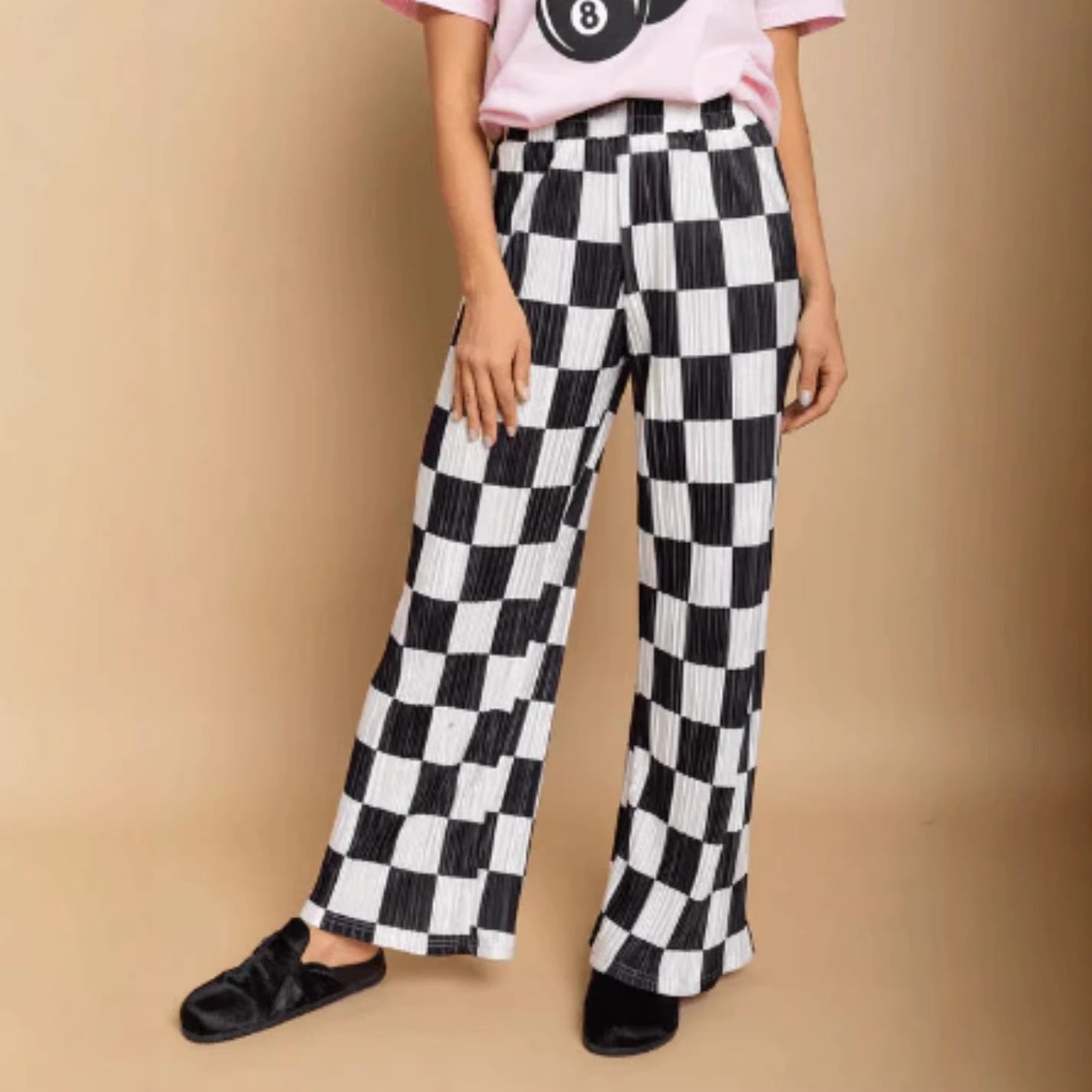 Fashionable Minimalist Plaid Print Pleated Trousers