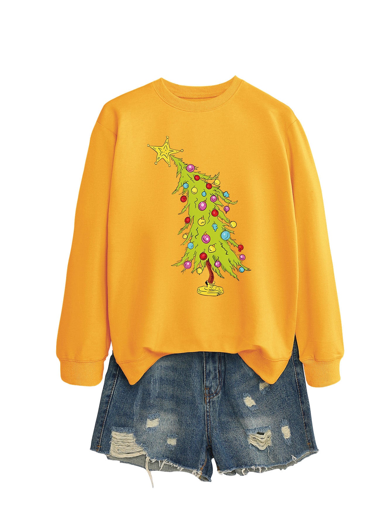 Femtakket stjerne grønne juletræ moderigtig sweater til kvinder