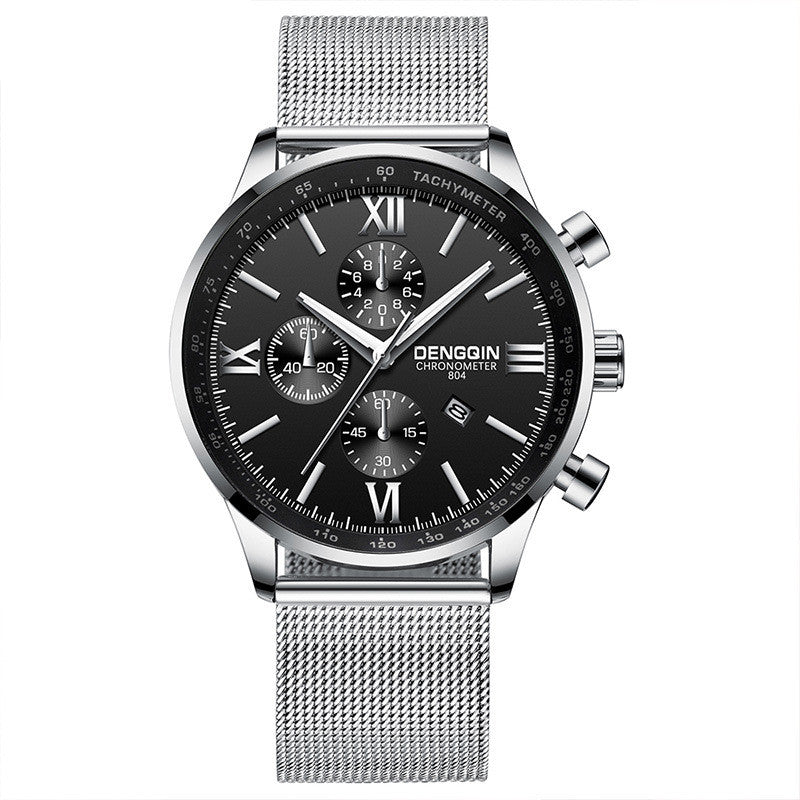 Simple steel mesh watch with calendar