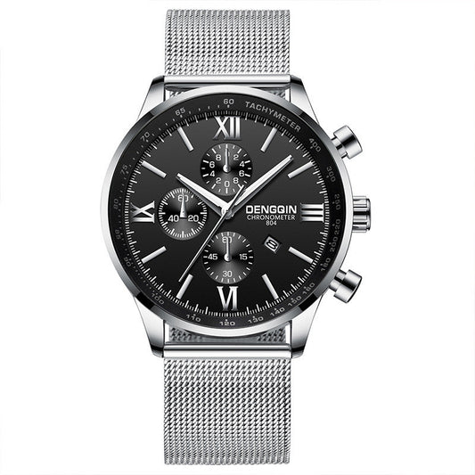 Simple steel mesh watch with calendar