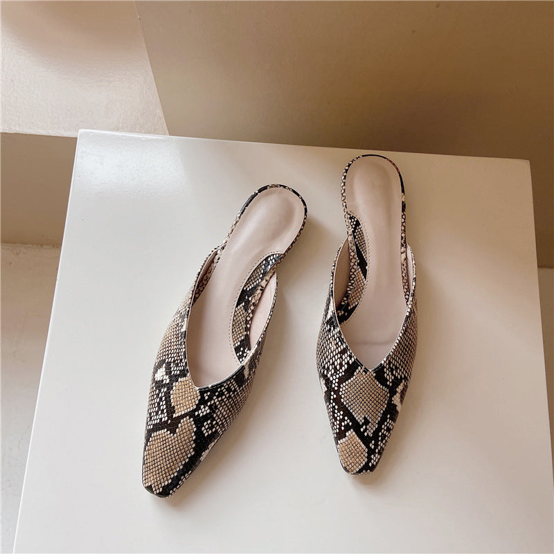Summer New Snake Pattern Simple And Versatile Flat-heeled Muller Sandals And Slippers