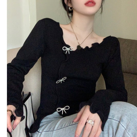 Short Inner Wear Slim Bow Western Style Shirt Top