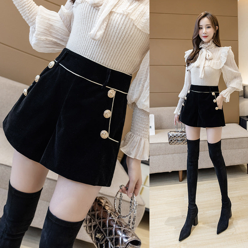 Large Size Gold Velvet Shorts Women's Loose And Thin High Waist Boots Pants