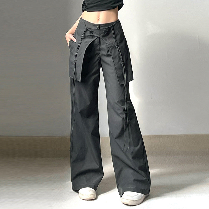 Women's High Waist Design Crossover Ribbon Trousers
