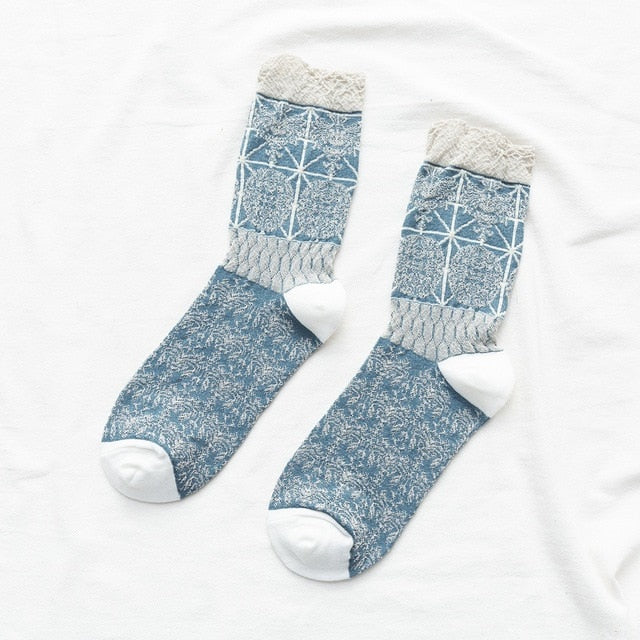 Retro pattern women's socks ethnic style flower socks