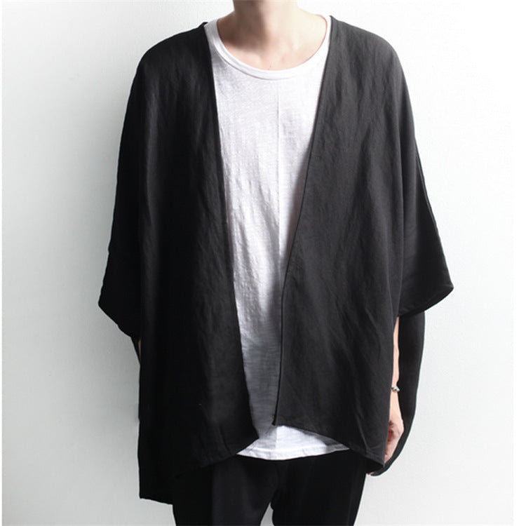 Dark Men's Linen Cropped Doll Sleeve Cardigan