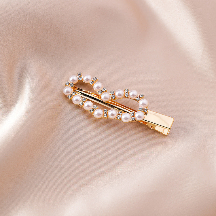 Pearl hairpin net red edge clip practical love crown bangs clip