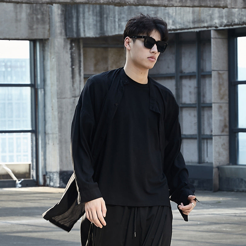 Loose dark men's silky shirt