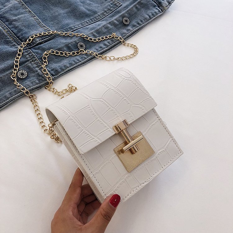 All-match stone pattern chain small square bag