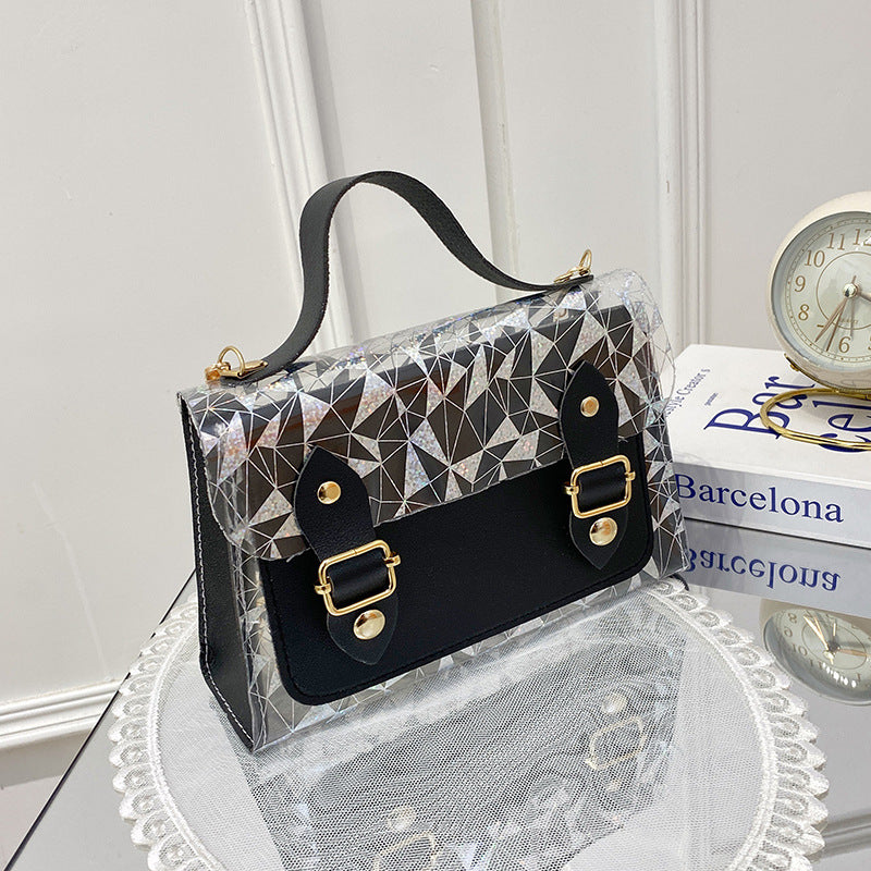 Clear Double Clasp Chain Portable Small Square Bag