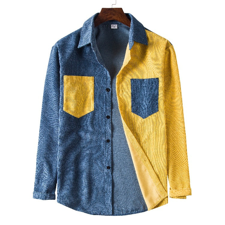 Corduroy Shirt Collar Solid Color Thickened