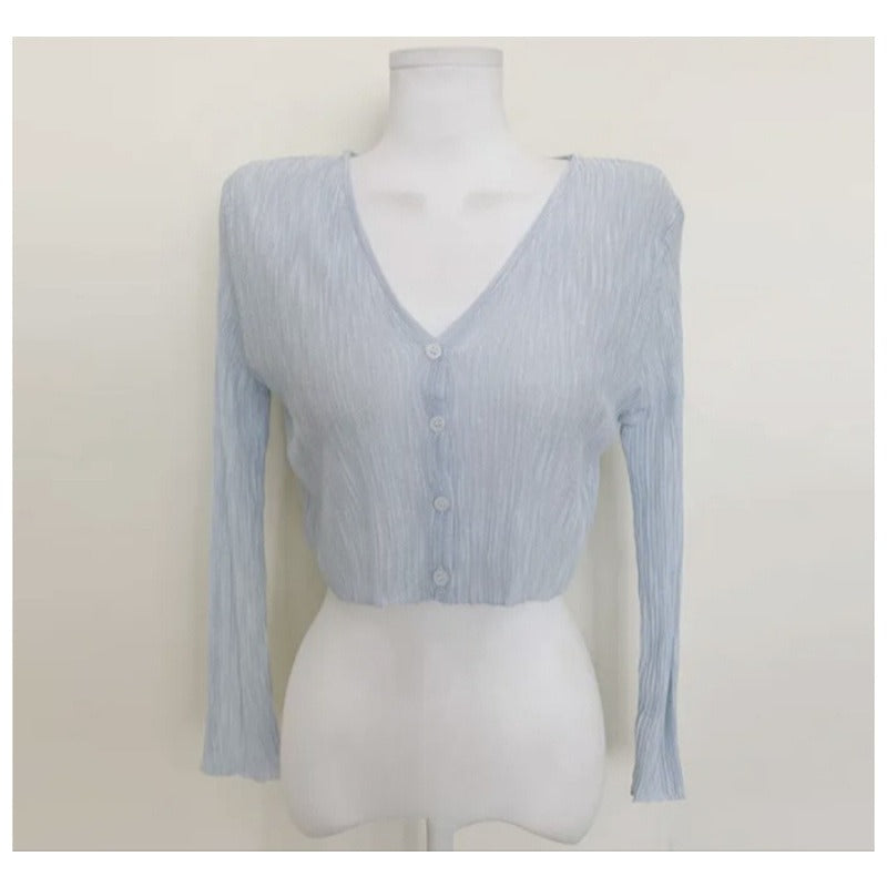 Solid Color Long Sleeve Buckle Sun Protection Cardigan Sweater