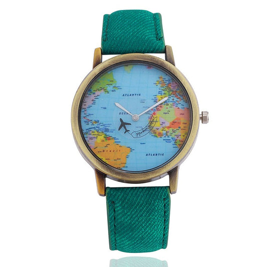 World Map Airplane Pattern Quartz Watch