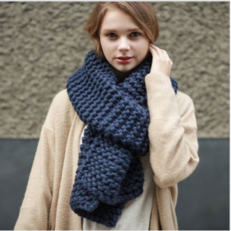 Handmade thick wool pure color knitted scarf
