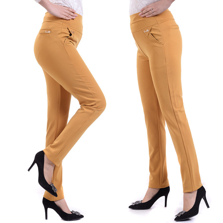 Elastic Waist Straight Leg Pants Mother Cropped Pants
