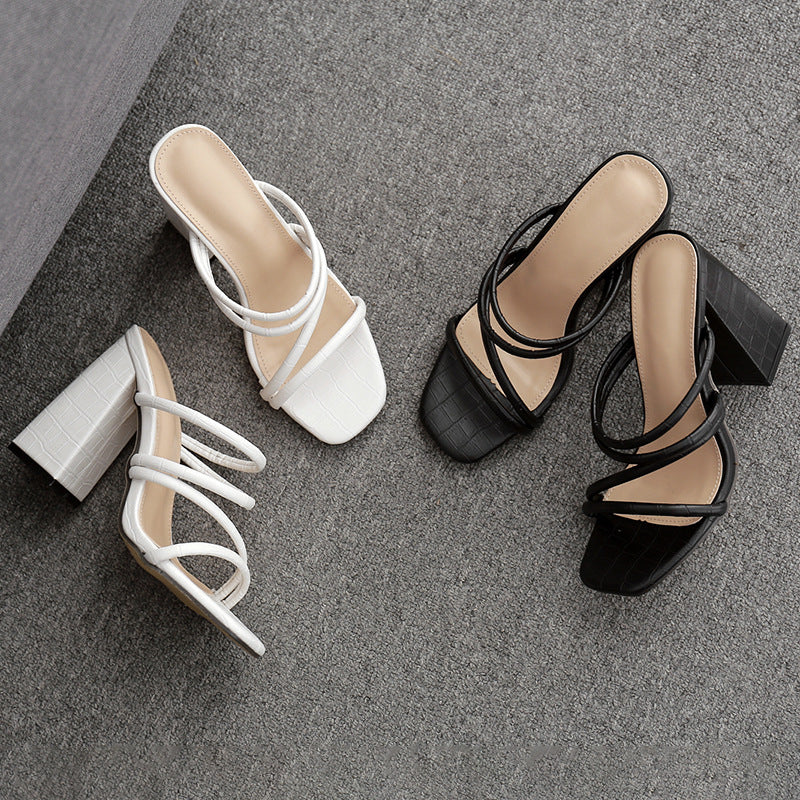 Thick high-heeled thin openwork open-toe sandals