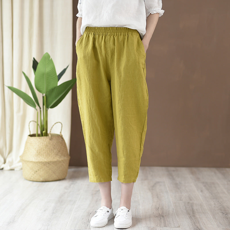 Spring And Summer Cotton Linen Women's Literary  Casual Pants