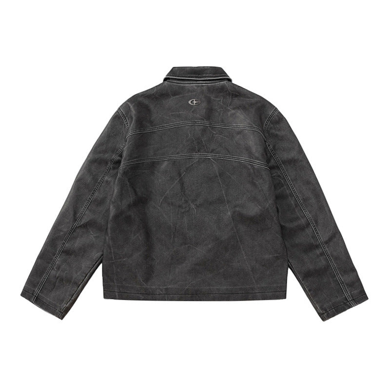 Same Style Maychao Special-interest Design Distressed Wash Leather Jacket Coat