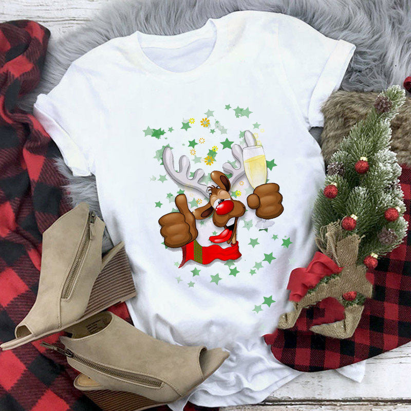 Christmas T-shirt Women's Summer Plus Size With Short Sleeves