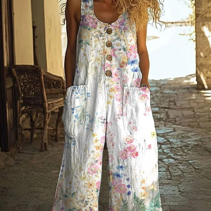 Women's Vest With Pockets Fashion Floral Jumpsuit