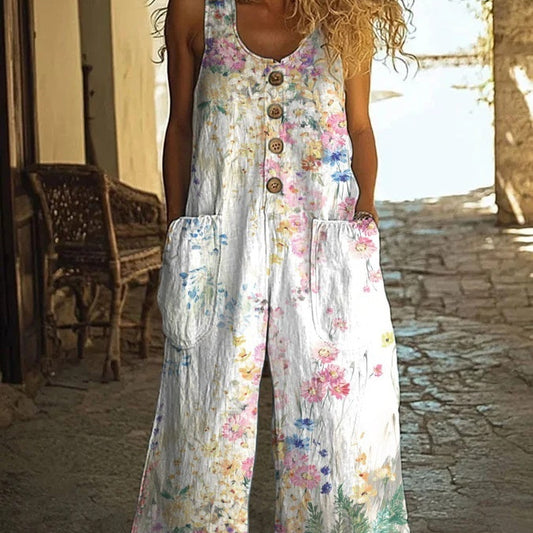 Women's Vest With Pockets Fashion Floral Jumpsuit