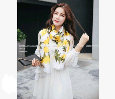 Spring, summer and autumn, new flowers, elegant and high-end artificial silk scarf, female decorative shawl, sunscreen beach towel