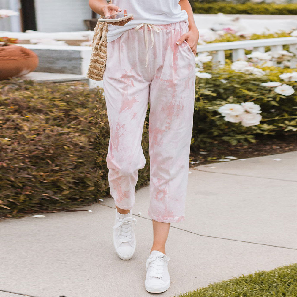 Tie-dye high-waisted printed slacks