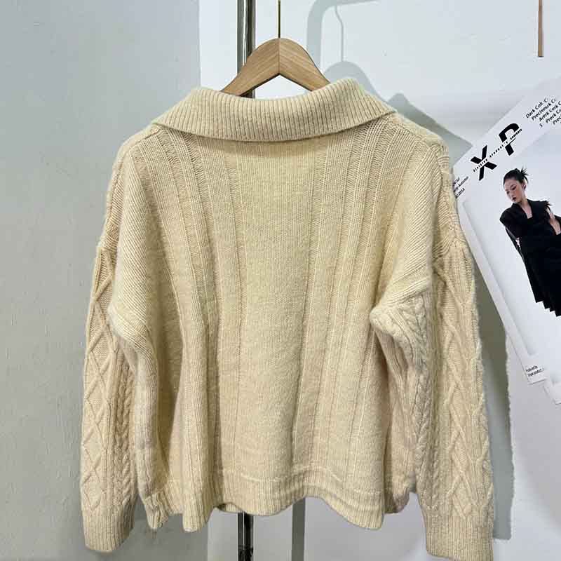 Women's Korean-style Lapel Cable-knit Sweater Coat