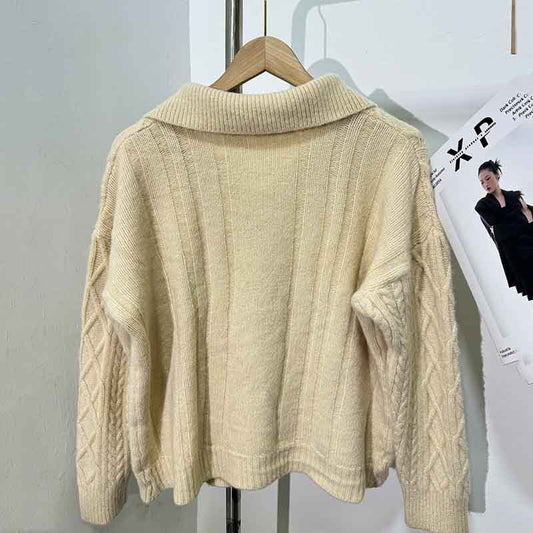 Women's Korean-style Lapel Cable-knit Sweater Coat