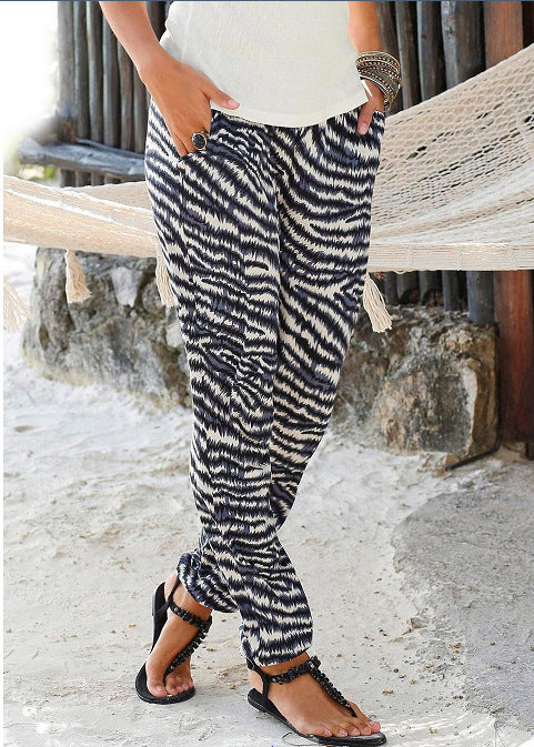 Loose printed high waist trousers