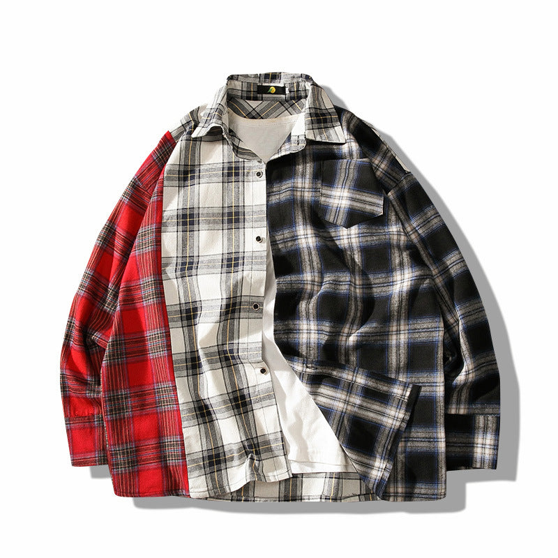 Men's long sleeve loose plaid shirt