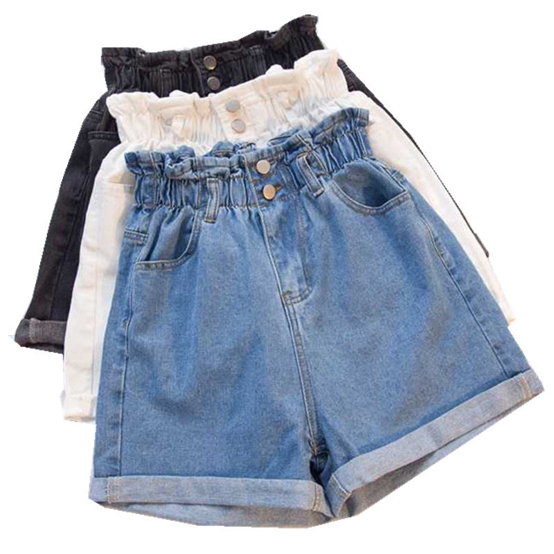 Denimshorts højtaljede løse tynde ben varme