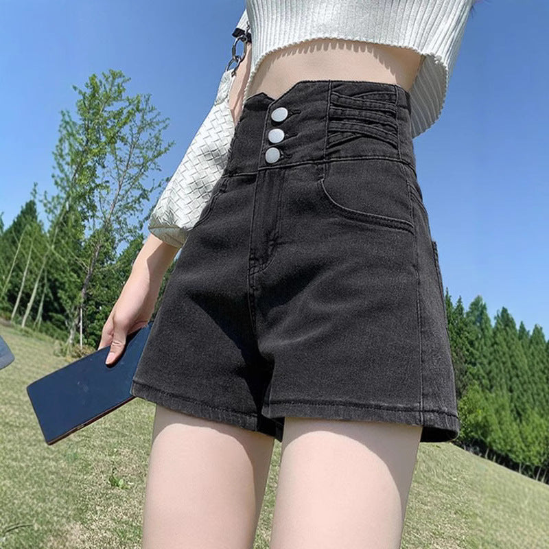 Womens Retro Ultra-High-Waist Denim Shorts