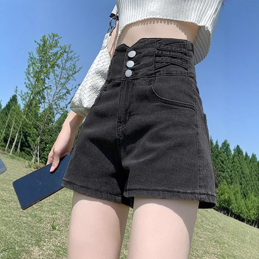 Womens Retro Ultra-High-Waist Denim Shorts