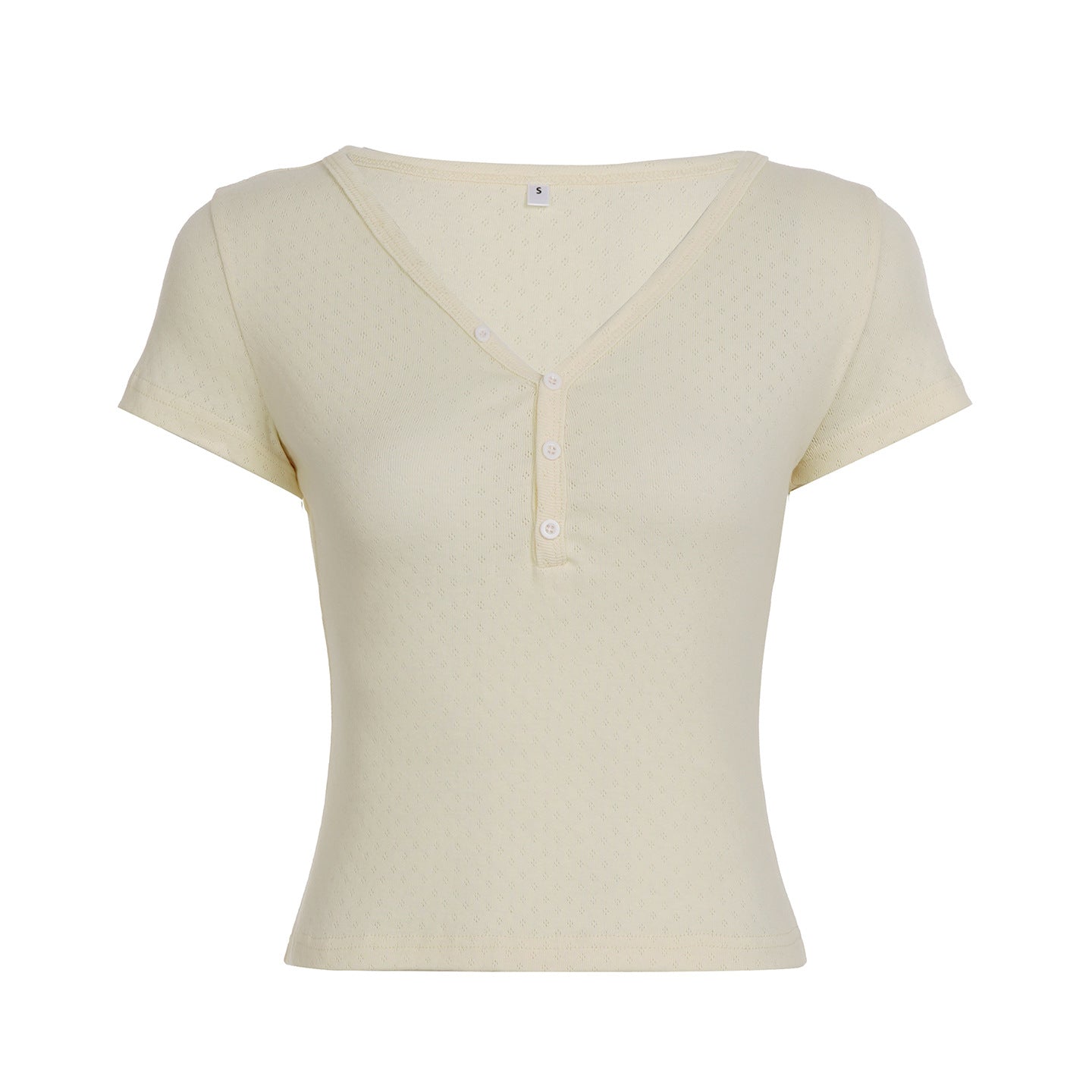 Texture Sense V-neck Double-breasted Short Sleeve Slim Fit Slimming T-shirt Women's Summer