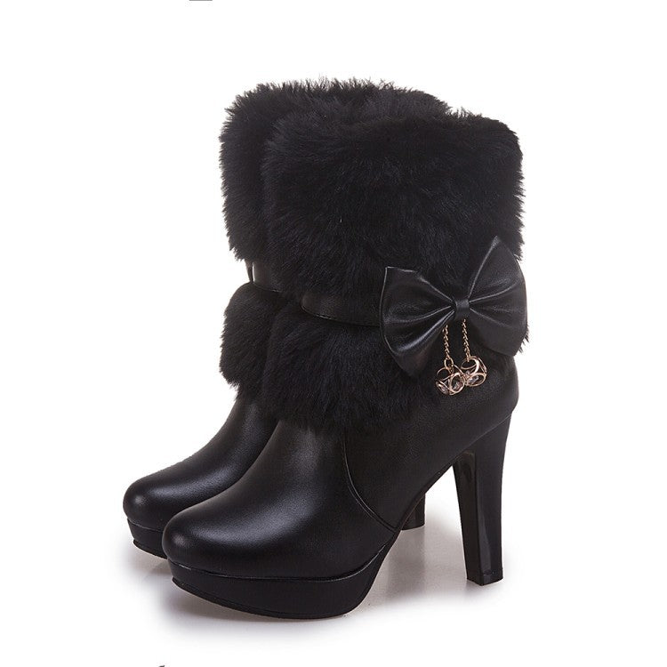 Bowknot Fur Collar Short Boots Rider Boots