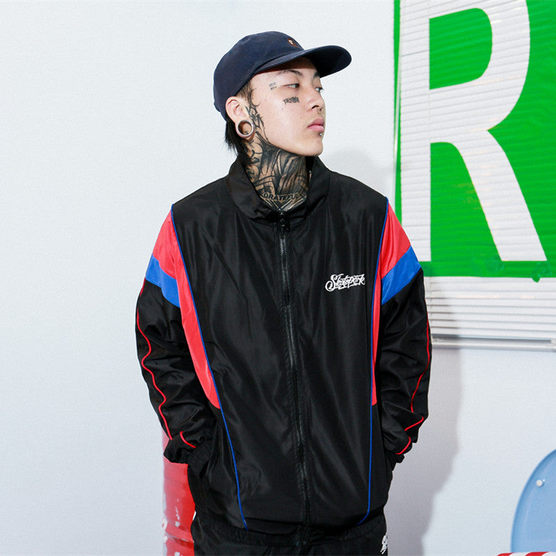 Contrast color stitching windbreaker men's thin trend hip hop jacket men's tide brand hiphop jacket