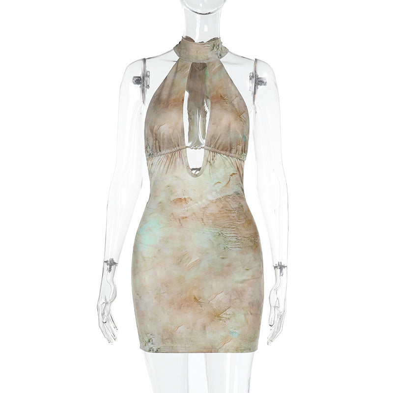 Printed Halter-Neck Sheath Dress For Women