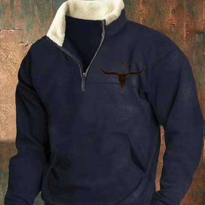 Men's Long Sleeved Half Zipper Printed Casual