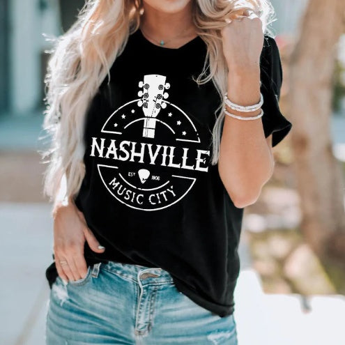 European And American Digital Printing Casual Round Neck Short Sleeves T-shirt