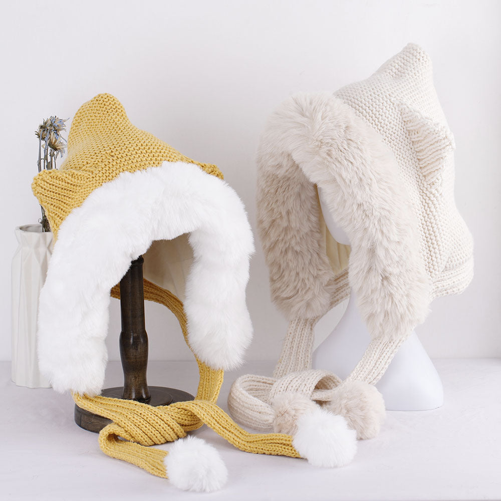 Cute Ears Thick Wool Hat Cape