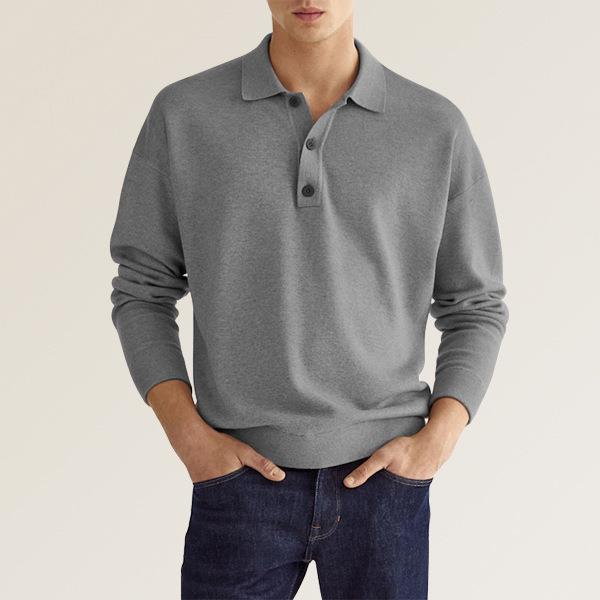 European And American Autumn Long Sleeve V-neck Buttons Men's Casual Jacket Polo Shirt